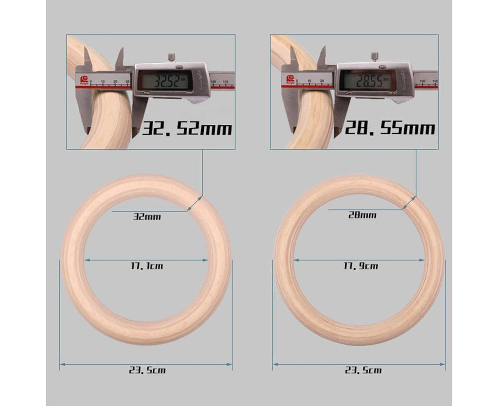 2 pcs Wood Gymnastic Rings - Olympic Gym Rings with Adjustable Straps, Heavy Duty Gym Equipment for Home Gym, Train Workout, Strength Training 28mm