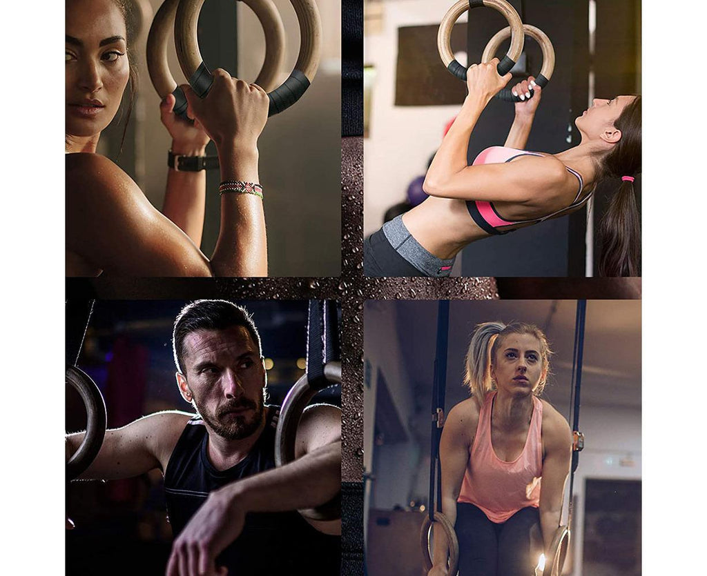 2 pcs Wood Gymnastic Rings - Olympic Gym Rings with Adjustable Straps, Heavy Duty Gym Equipment for Home Gym, Train Workout, Strength Training 28mm