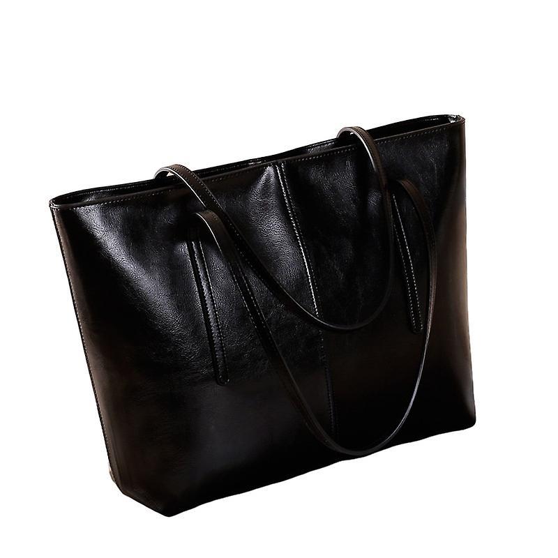 Women's Leather Tote Bag Cowhide Shoulder Bag or Handbag - Black