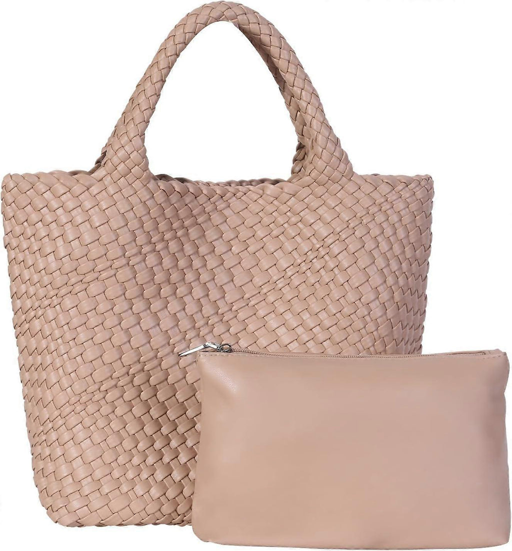 Woven Tote Bag for Women Soft Leather Handbag with Pocket