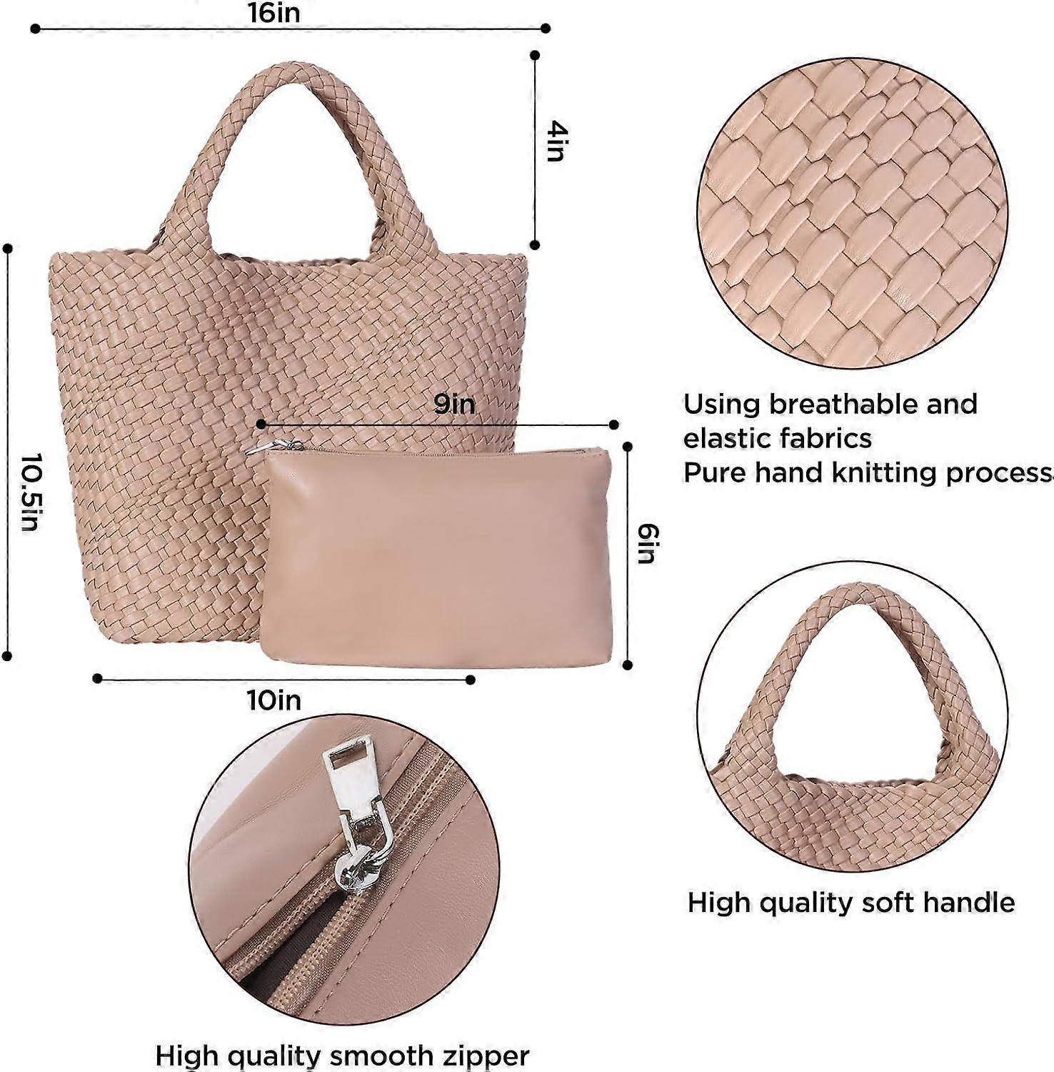 Woven Tote Bag for Women Soft Leather Handbag with Pocket
