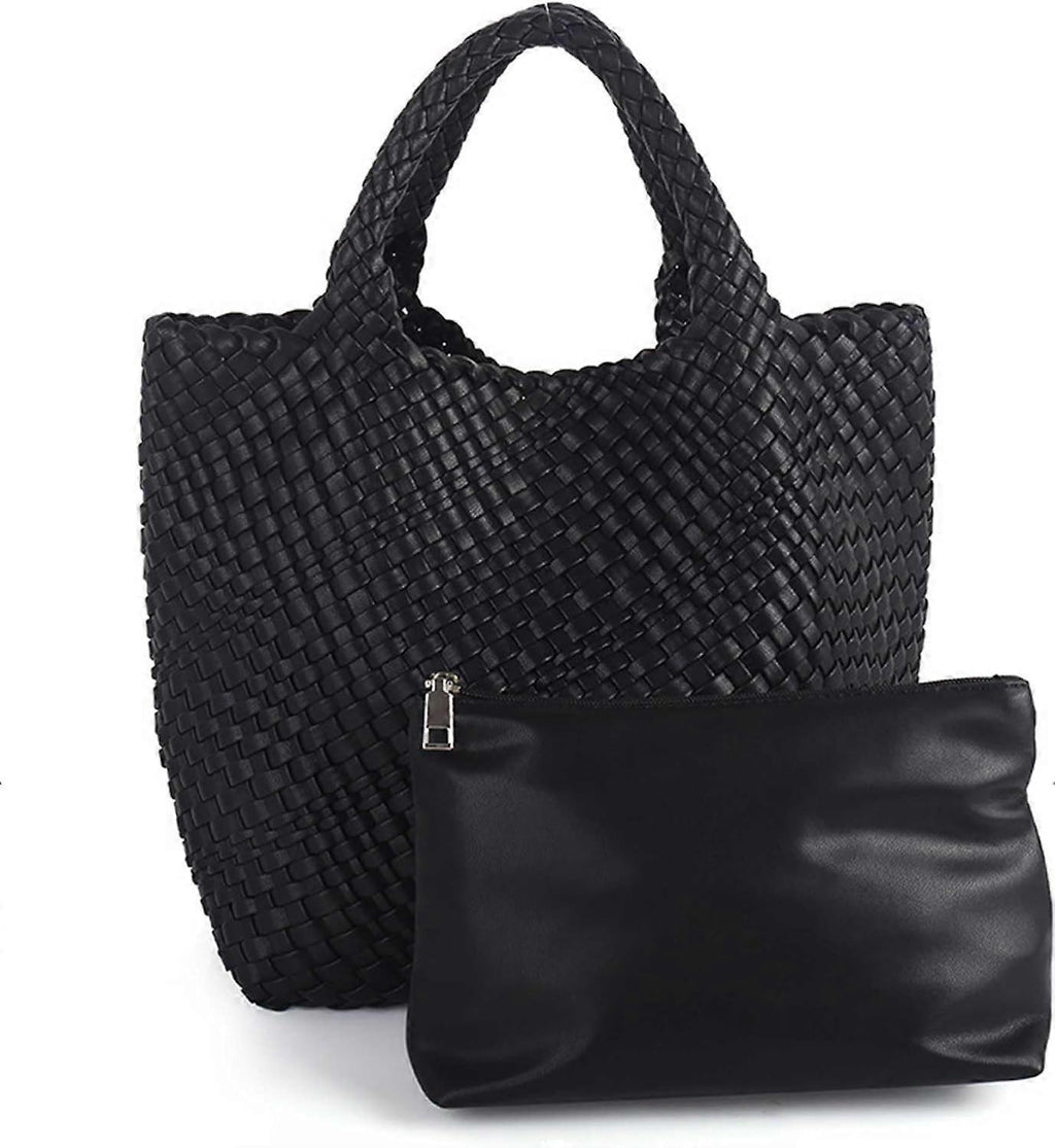 Woven Tote Bag for Women Soft Leather Handbag with Pocket