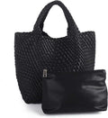 Woven Tote Bag for Women Soft Leather Handbag with Pocket