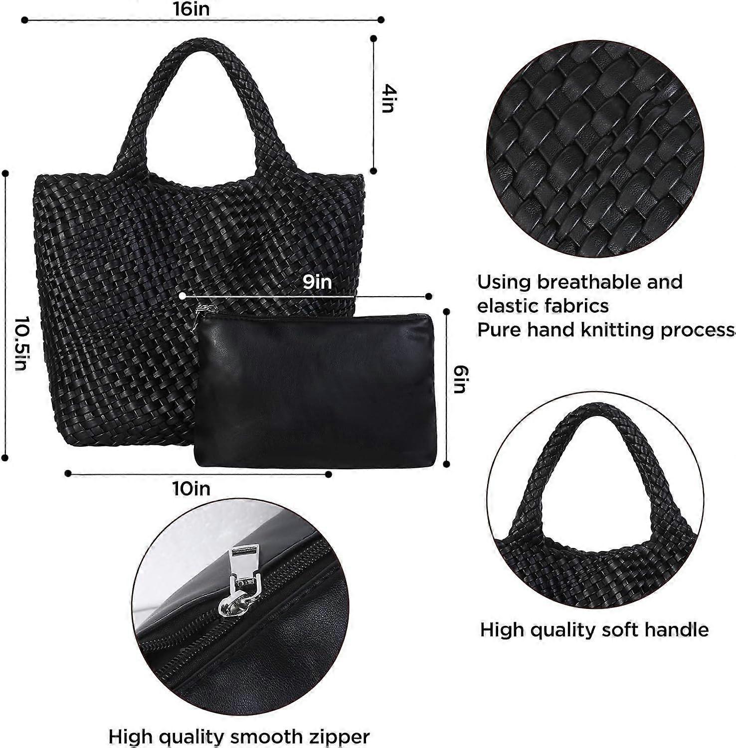 Woven Tote Bag for Women Soft Leather Handbag with Pocket