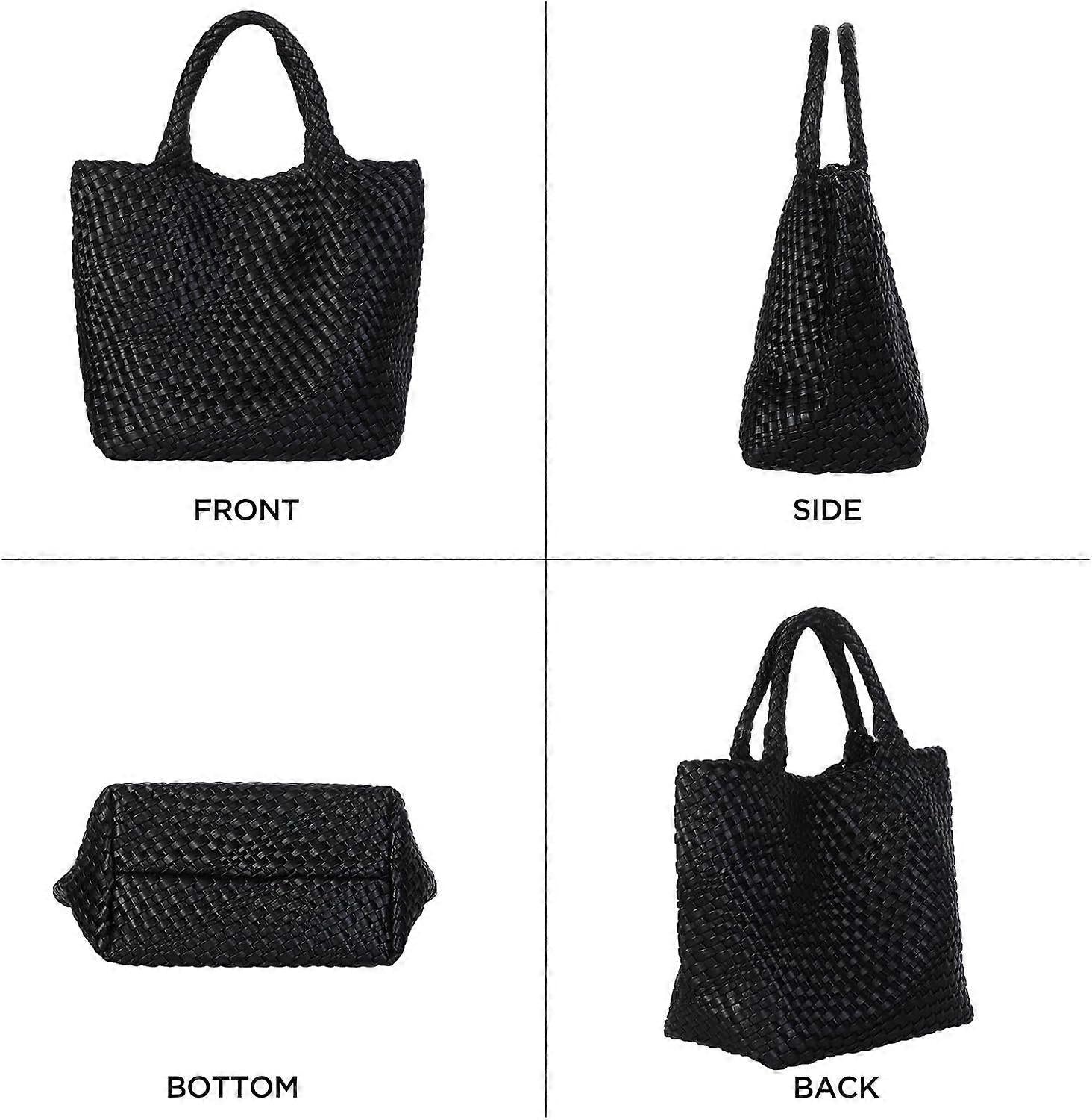 Woven Tote Bag for Women Soft Leather Handbag with Pocket
