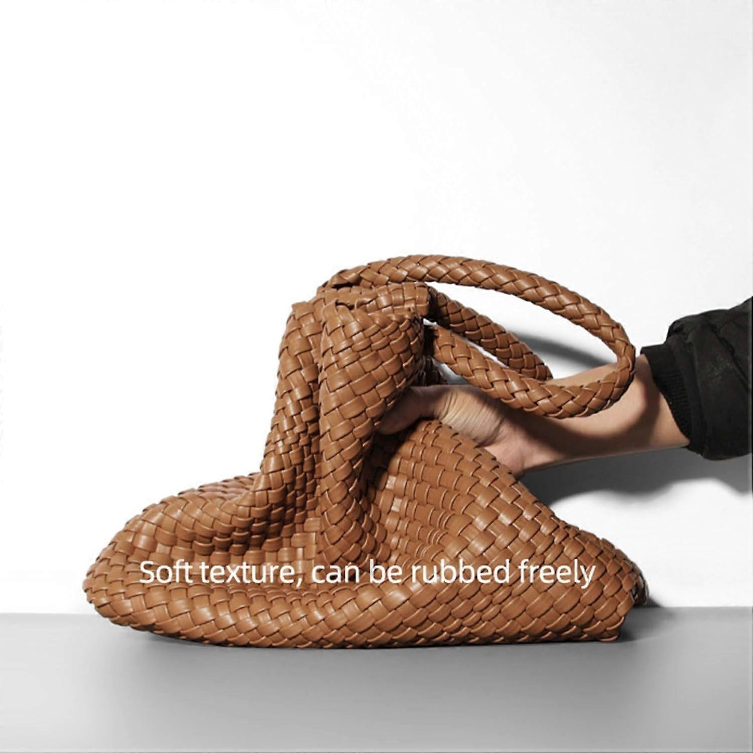 Woven Tote Bag for Women Soft Leather Handbag with Pocket
