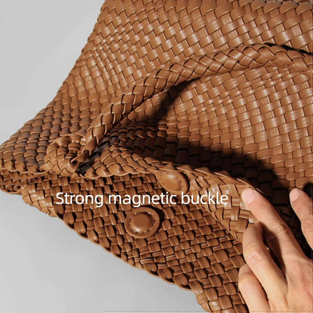 Woven Tote Bag for Women Soft Leather Handbag with Pocket