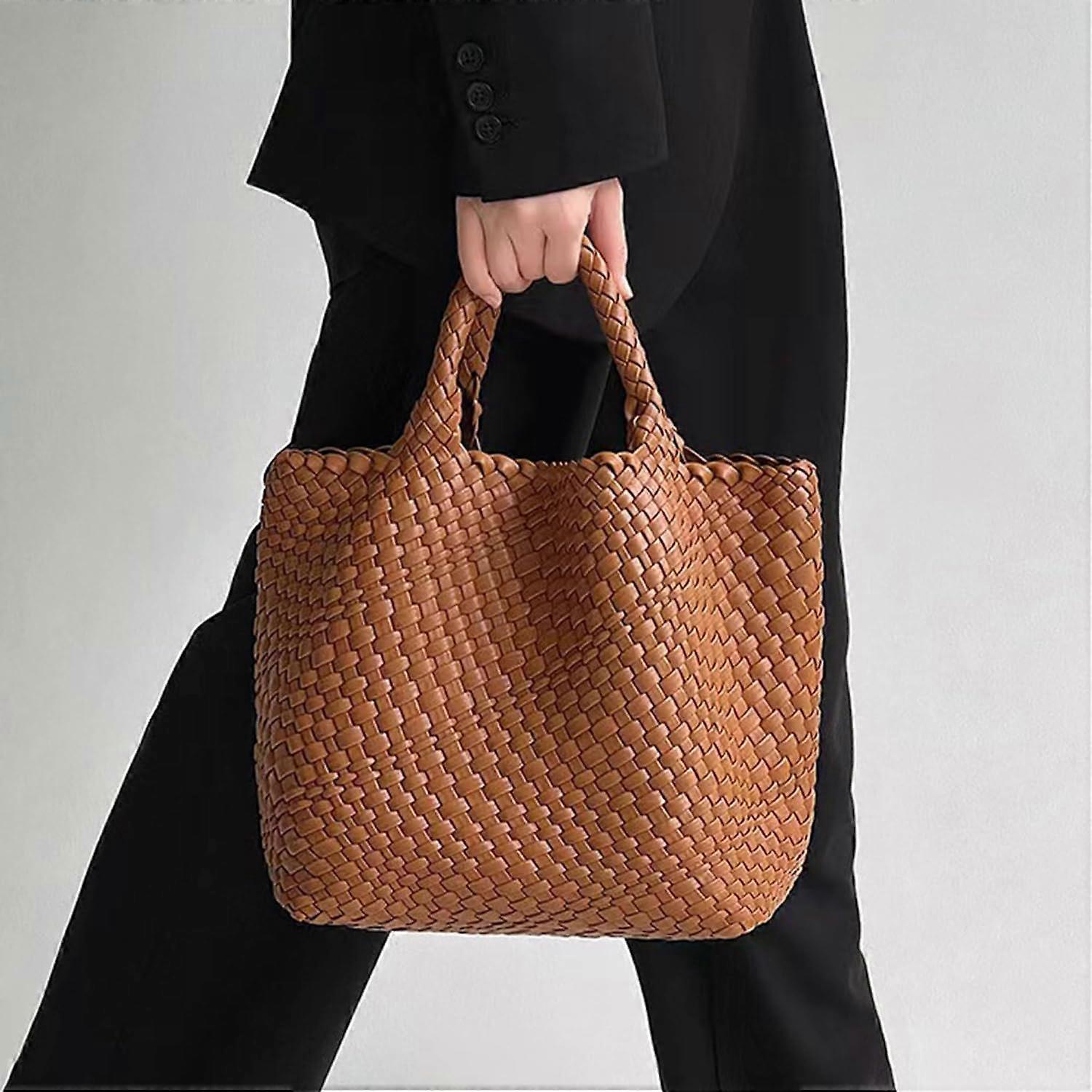 Woven Tote Bag for Women Soft Leather Handbag with Pocket