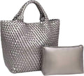 Woven Tote Bag for Women Soft Leather Handbag with Pocket