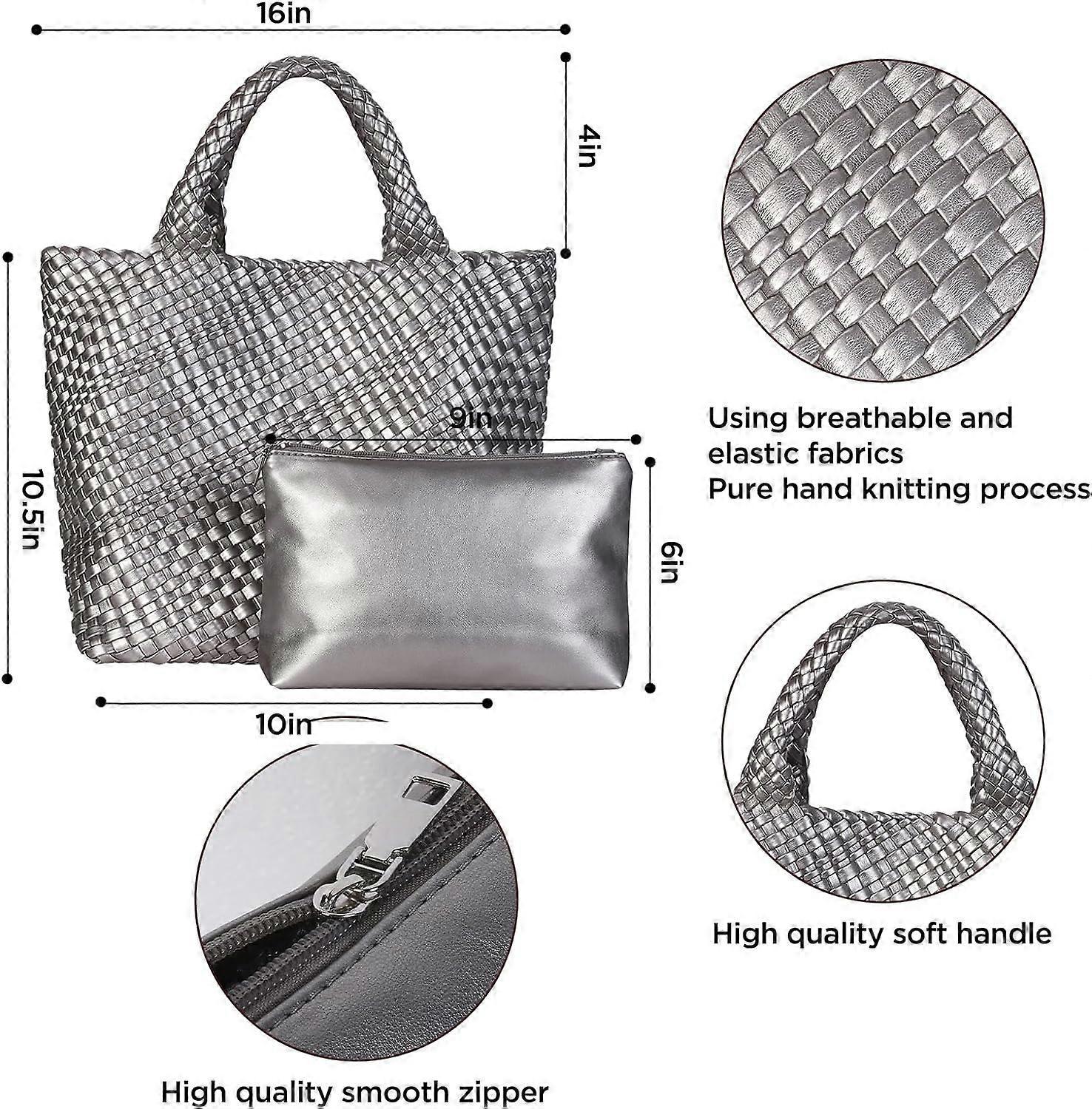 Woven Tote Bag for Women Soft Leather Handbag with Pocket