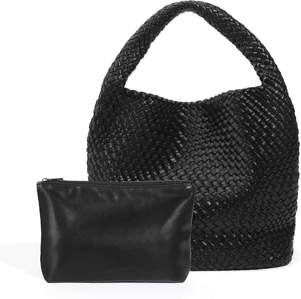 Woven Tote Bag for Women Soft Leather Handbag with Pocket