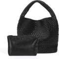 Woven Tote Bag for Women Soft Leather Handbag with Pocket