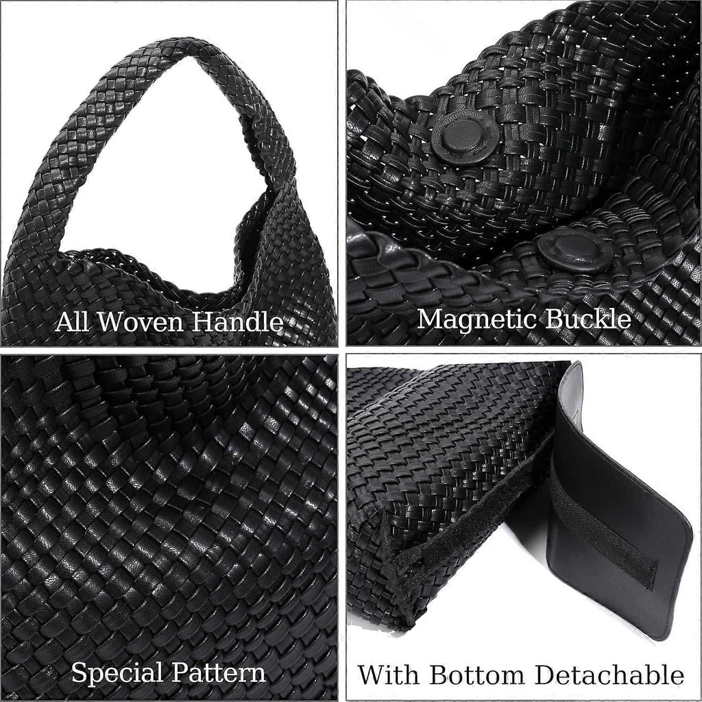 Woven Tote Bag for Women Soft Leather Handbag with Pocket