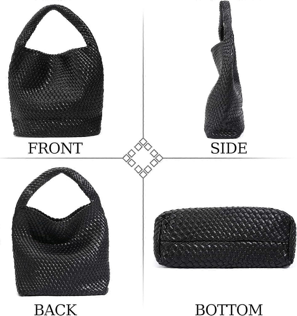 Woven Tote Bag for Women Soft Leather Handbag with Pocket