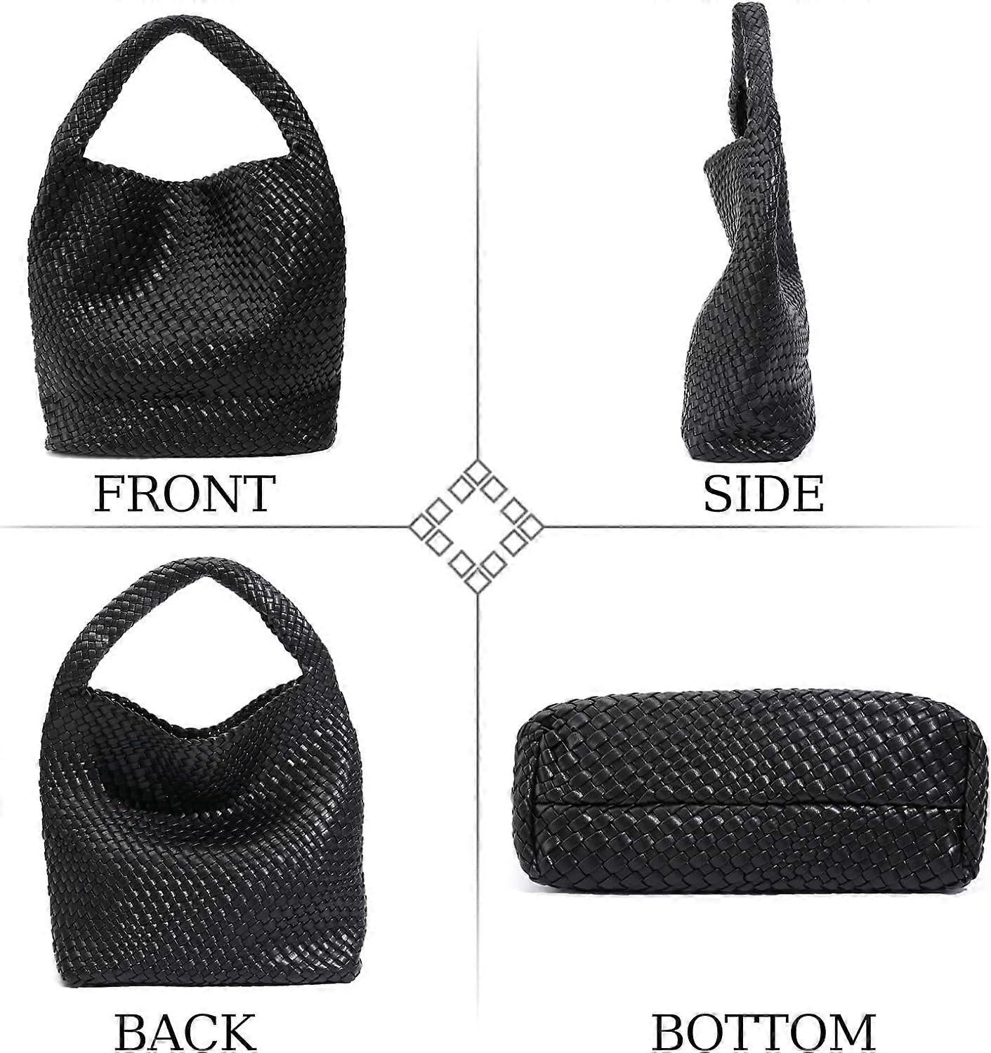 Woven Tote Bag for Women Soft Leather Handbag with Pocket