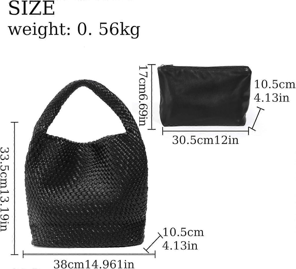 Woven Tote Bag for Women Soft Leather Handbag with Pocket