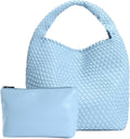 Woven Tote Bag for Women Soft Leather Handbag with Pocket