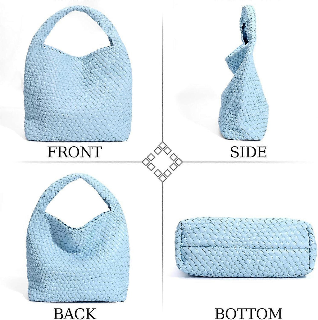 Woven Tote Bag for Women Soft Leather Handbag with Pocket