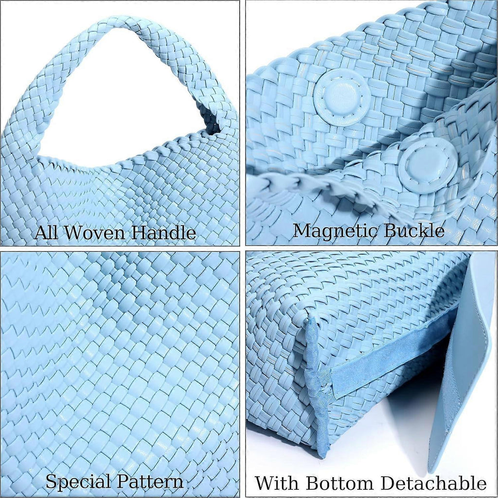 Woven Tote Bag for Women Soft Leather Handbag with Pocket