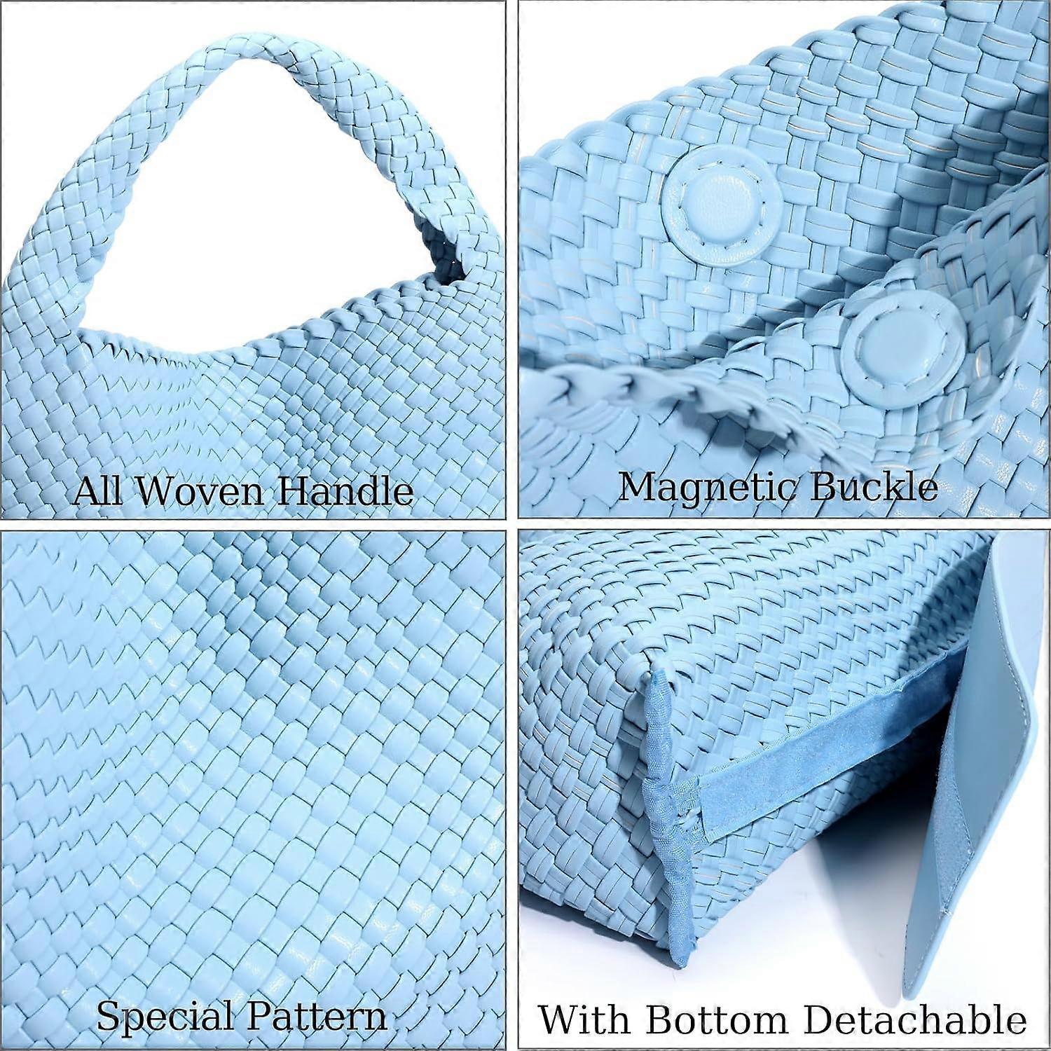 Woven Tote Bag for Women Soft Leather Handbag with Pocket