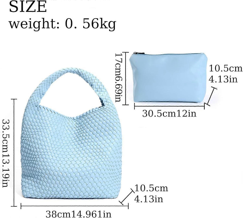 Woven Tote Bag for Women Soft Leather Handbag with Pocket
