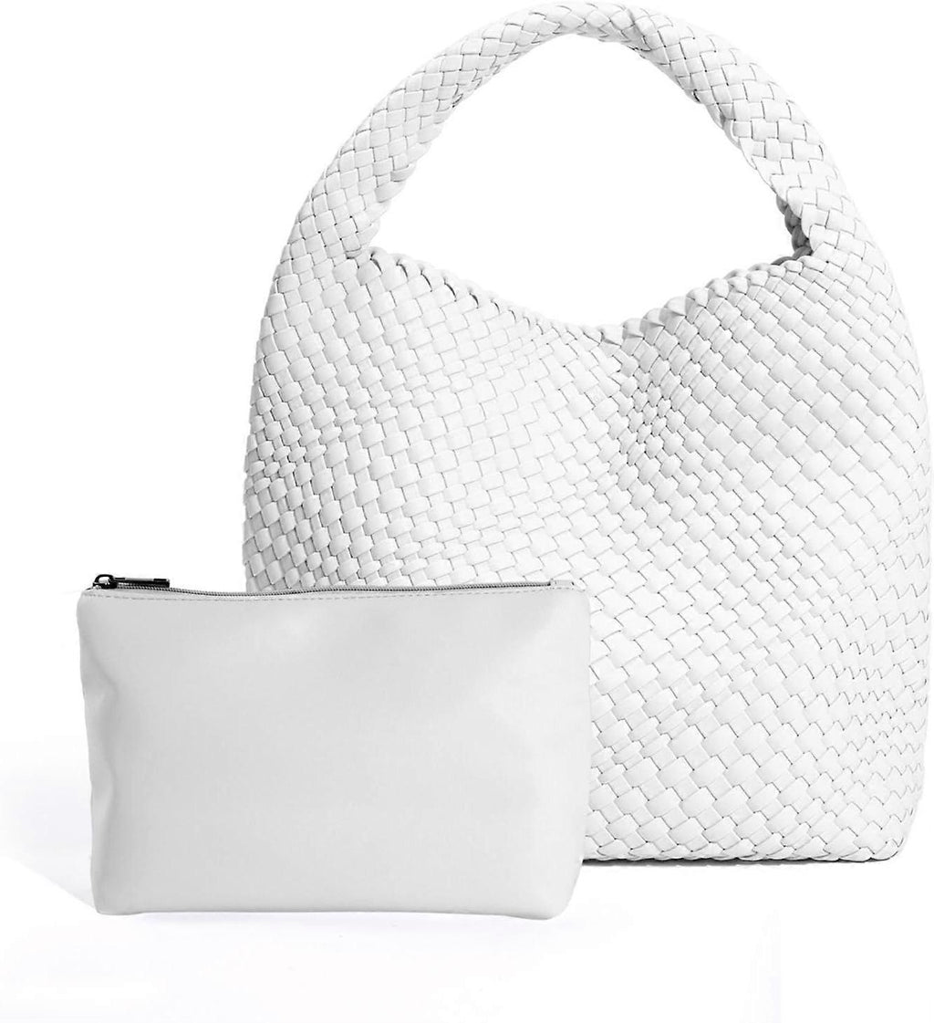 Woven Tote Bag for Women Soft Leather Handbag with Pocket
