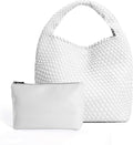 Woven Tote Bag for Women Soft Leather Handbag with Pocket