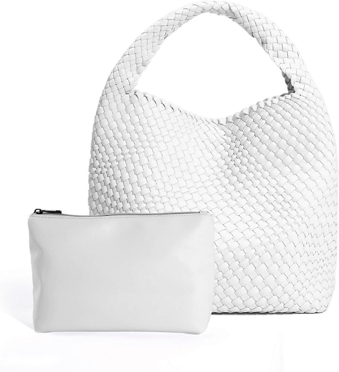 Woven Tote Bag for Women Soft Leather Handbag with Pocket