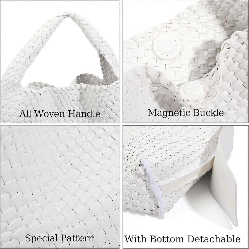 Woven Tote Bag for Women Soft Leather Handbag with Pocket
