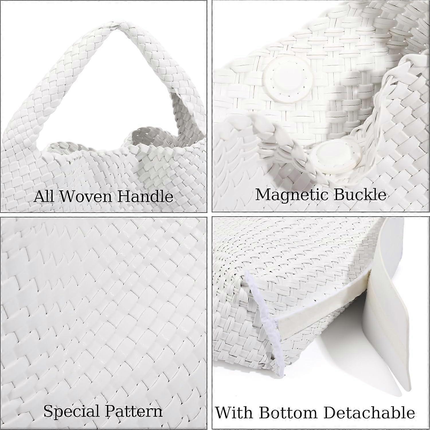 Woven Tote Bag for Women Soft Leather Handbag with Pocket
