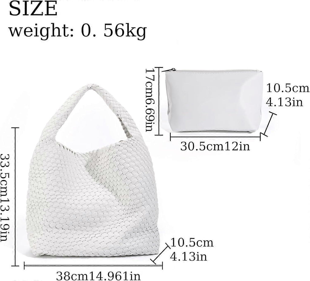 Woven Tote Bag for Women Soft Leather Handbag with Pocket