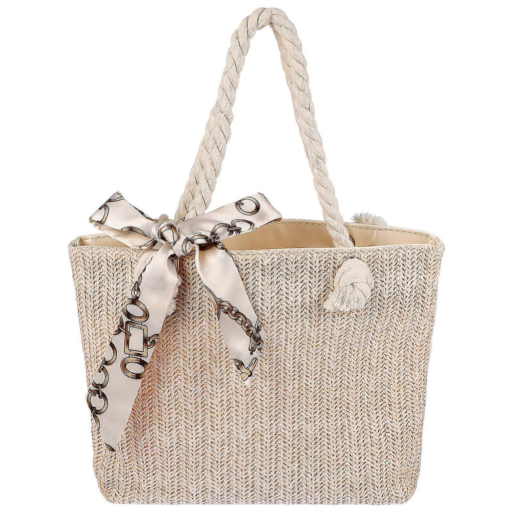 Women's Woven Tote Bag Large Beach Handbag Beige Woven Tote