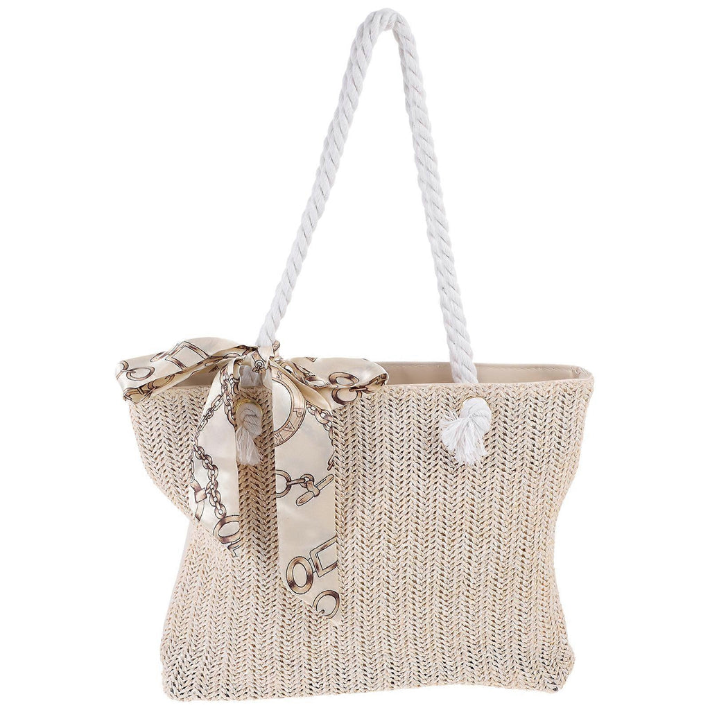 Women's Woven Tote Bag Large Beach Handbag Beige Woven Tote