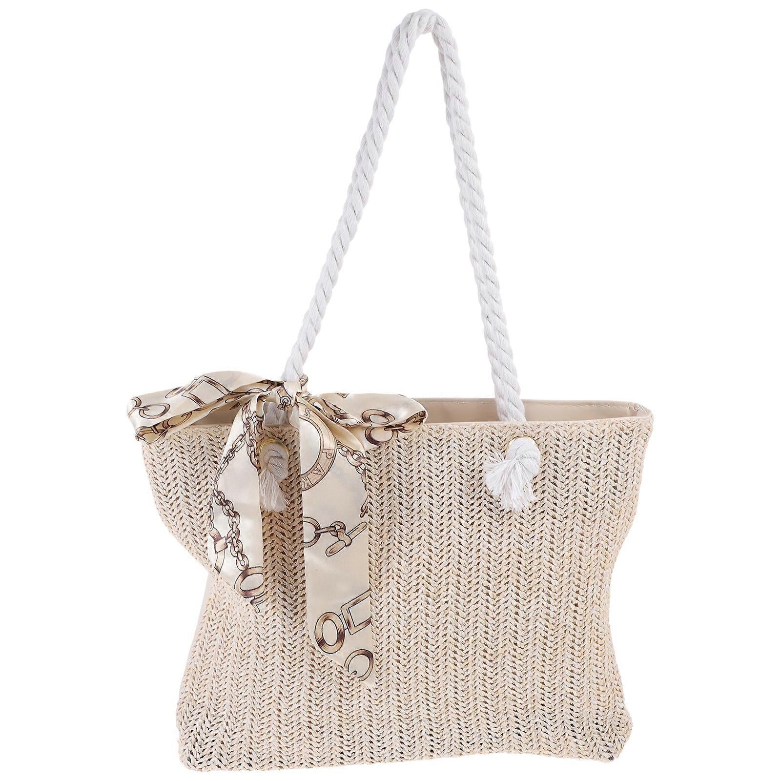 Women's Woven Tote Bag Large Beach Handbag Beige Woven Tote