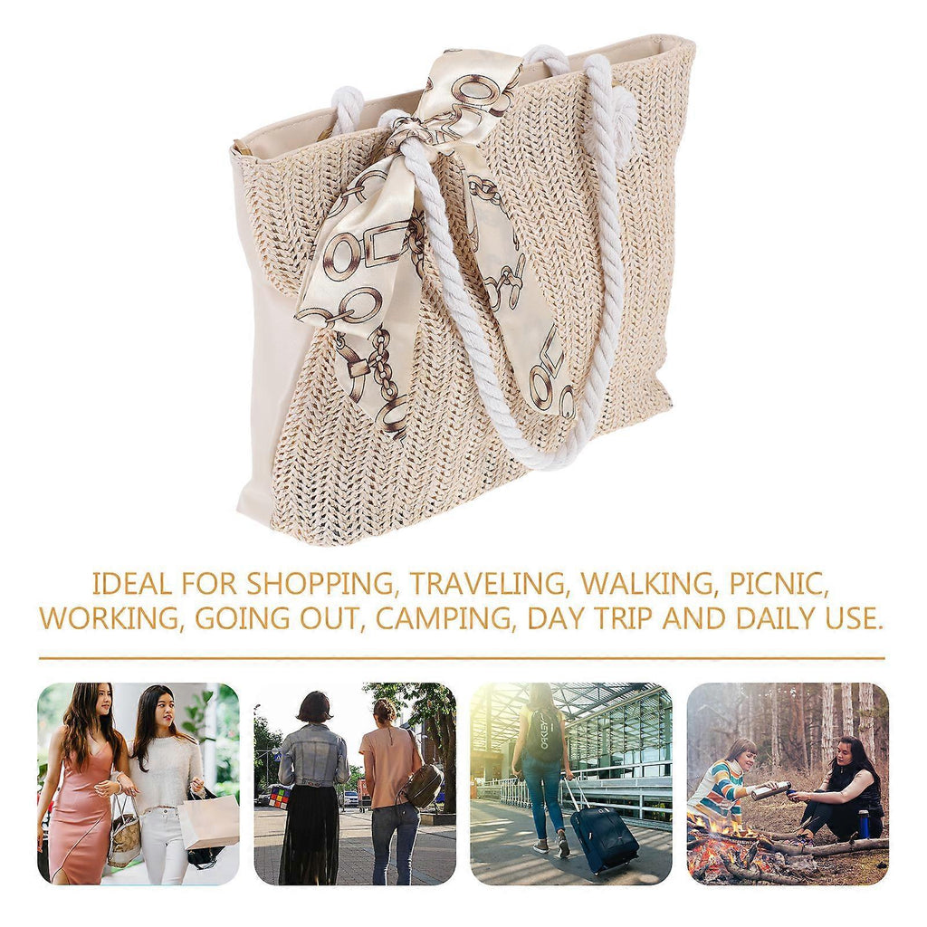 Women's Woven Tote Bag Large Beach Handbag Beige Woven Tote