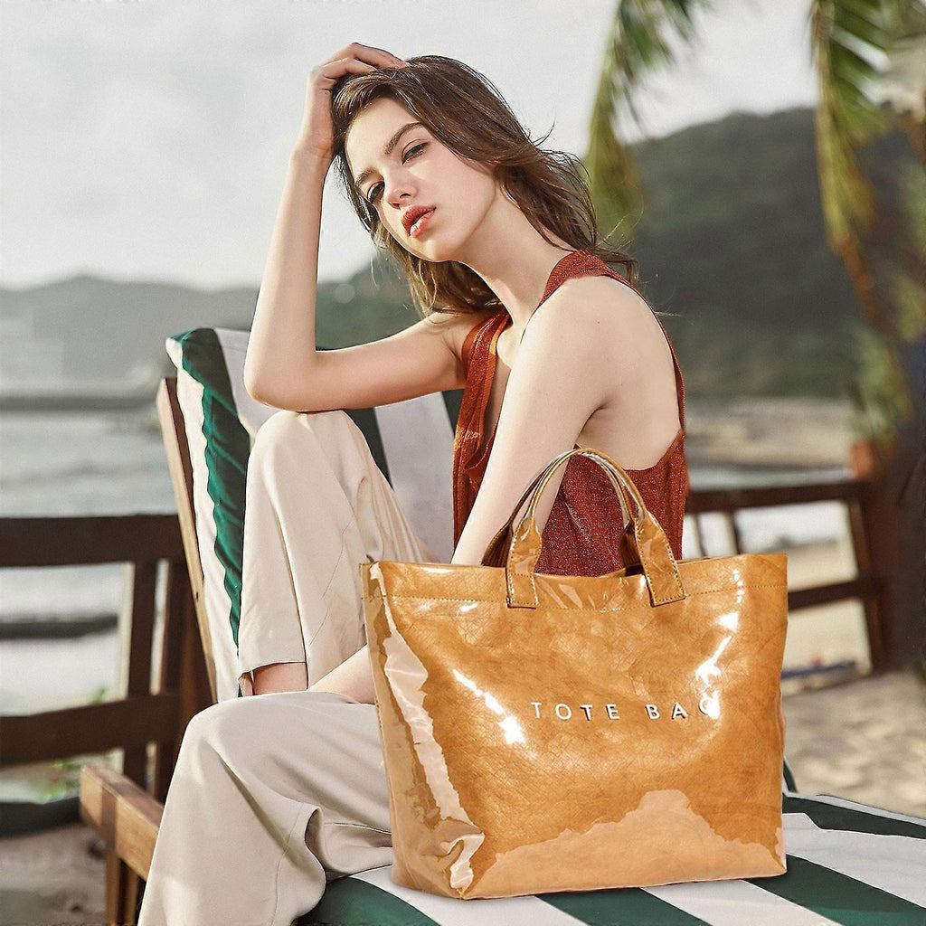 PVC Tote Bag for Women Large Fashion Solid Color Letter Print Tote