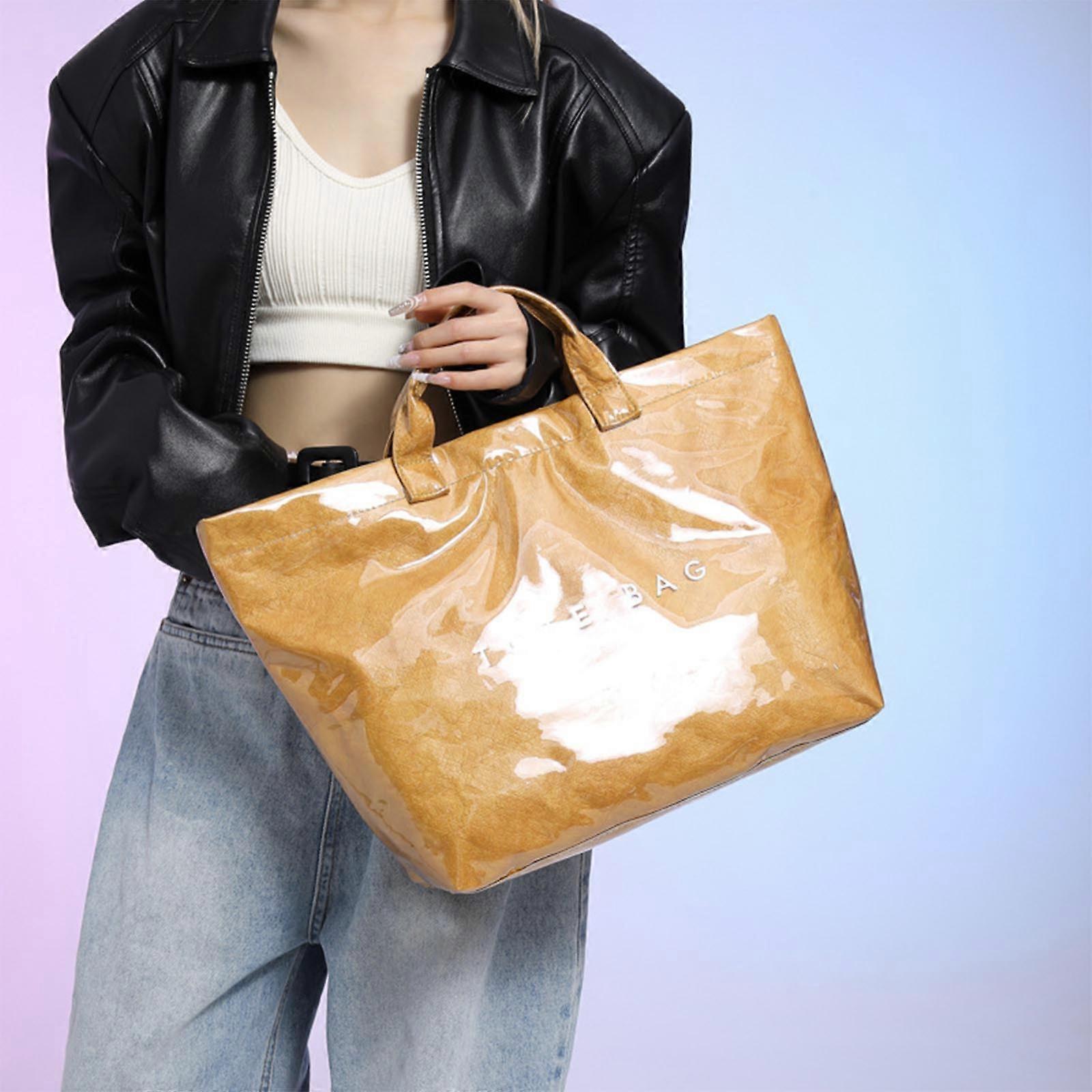 PVC Tote Bag for Women Large Fashion Solid Color Letter Print Tote