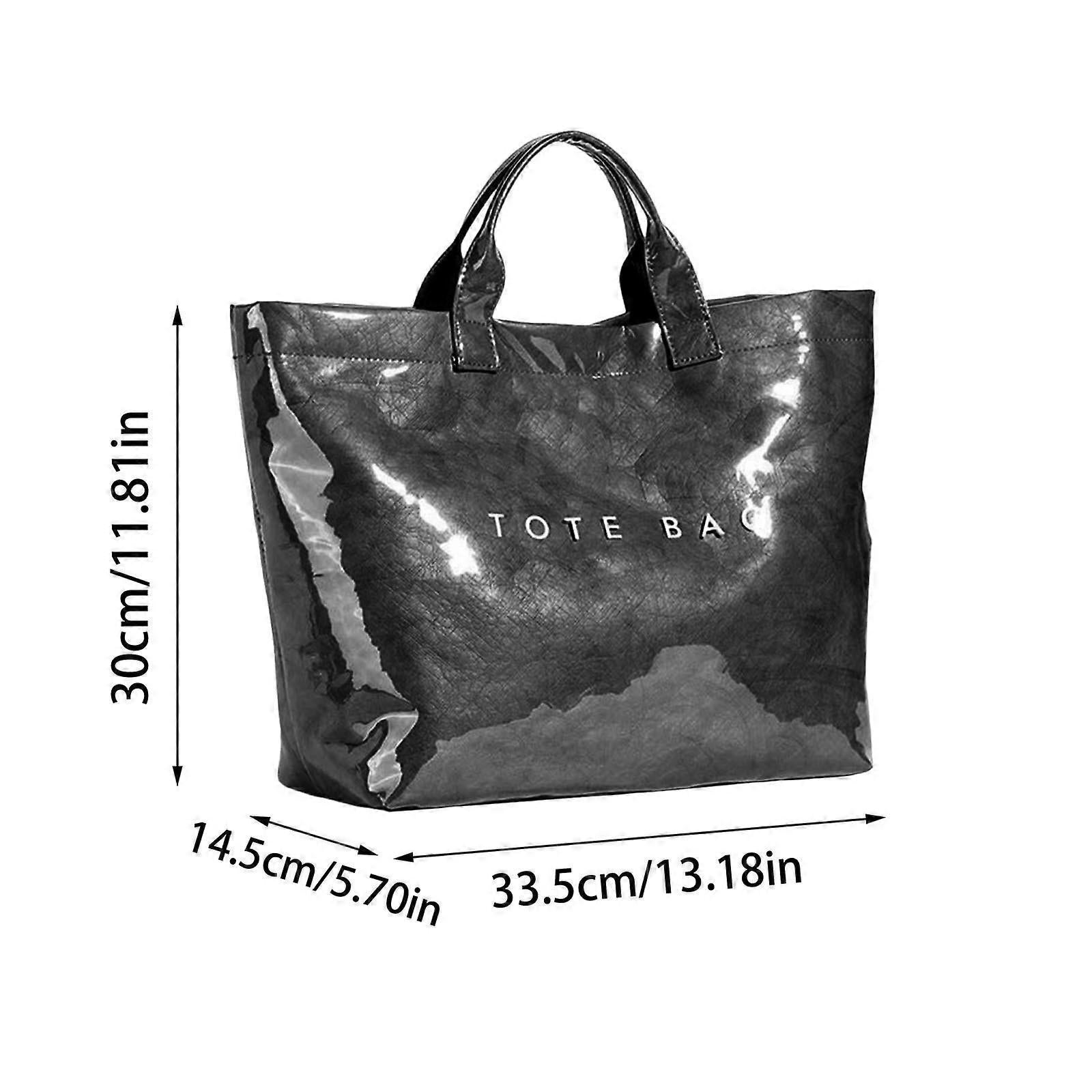 PVC Tote Bag for Women Large Fashion Solid Color Letter Print Tote
