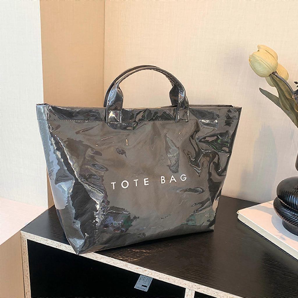 PVC Tote Bag for Women Large Fashion Solid Color Letter Print Tote