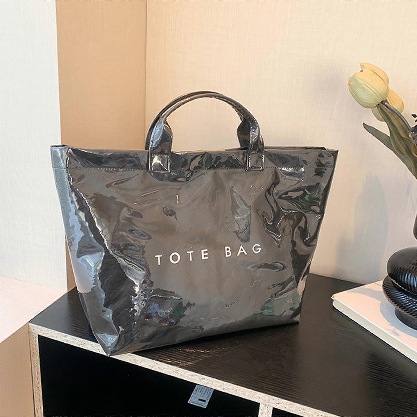 PVC Tote Bag for Women Large Fashion Solid Color Letter Print Tote