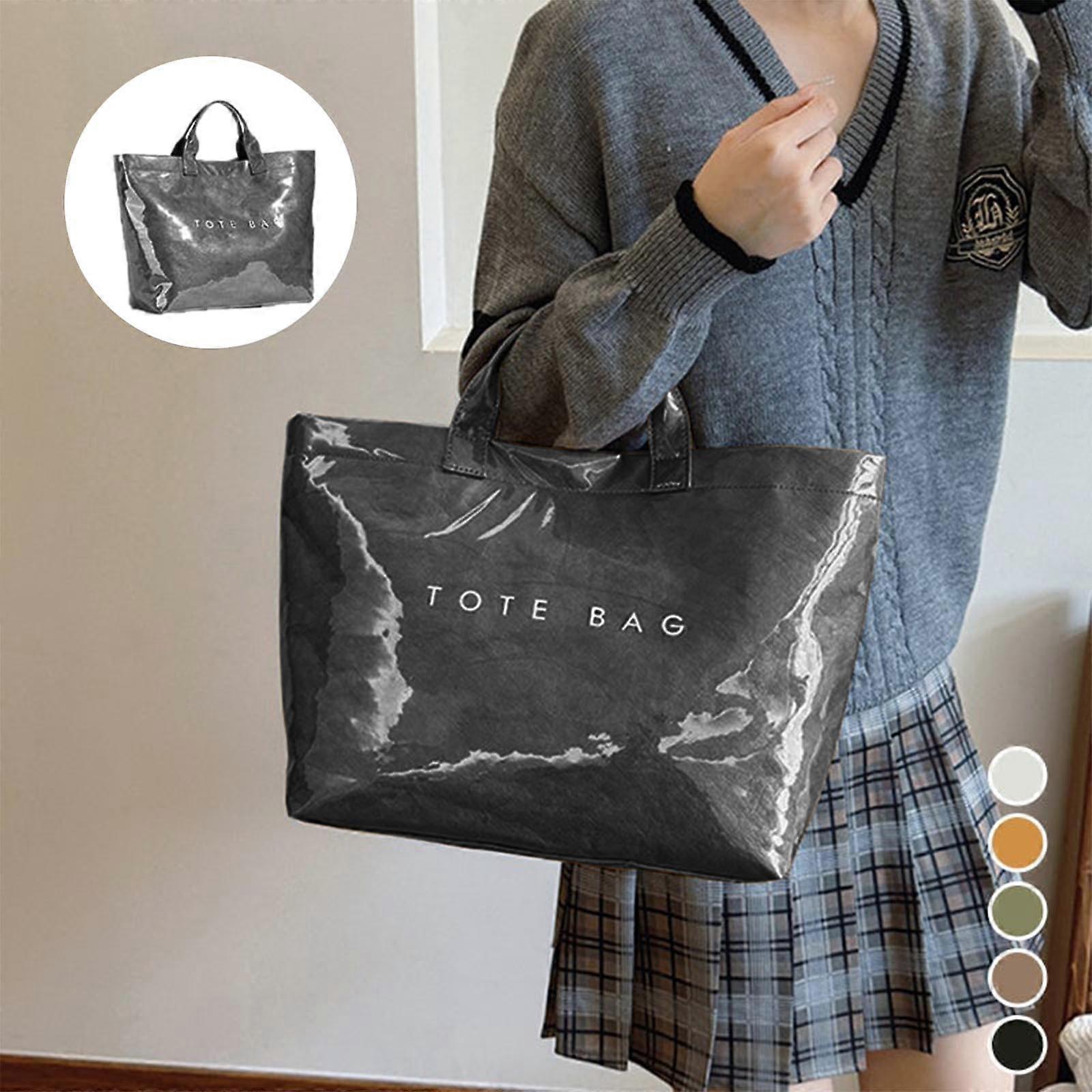 PVC Tote Bag for Women Large Fashion Solid Color Letter Print Tote