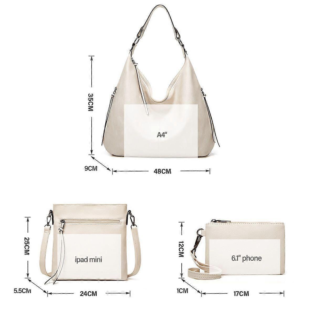 Women's Soft Leather Tote Bags 3pcs Fashion Handbag Wallet Shoulder Purse Set