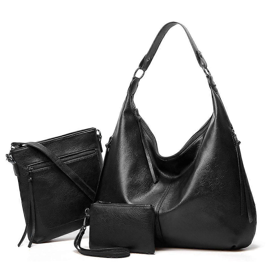 Women's Soft Leather Tote Bags 3pcs Fashion Handbag Wallet Shoulder Purse Set