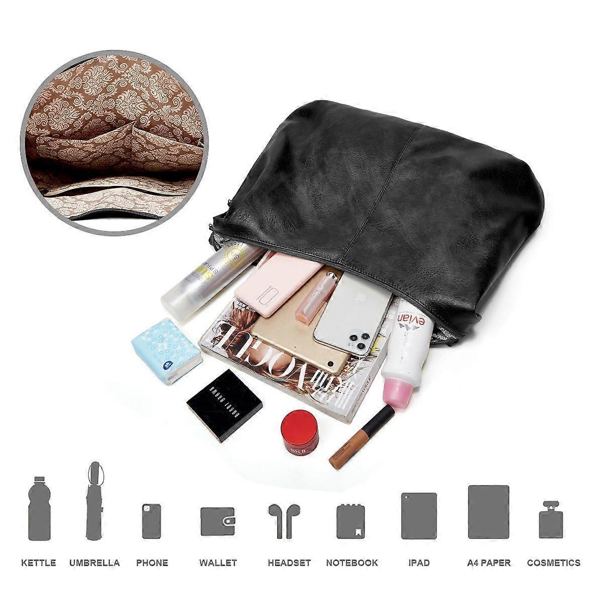 Women's Soft Leather Tote Bags 3pcs Fashion Handbag Wallet Shoulder Purse Set