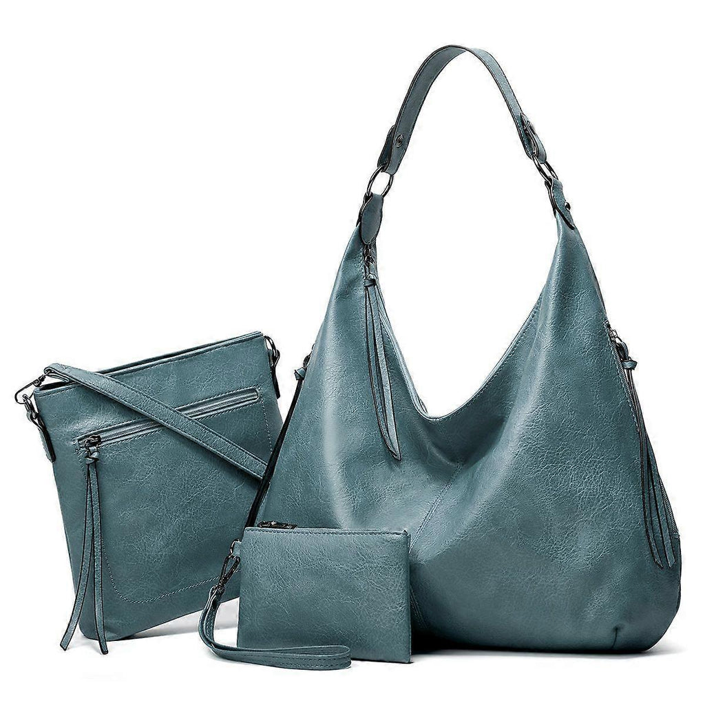 Women's Soft Leather Tote Bags 3pcs Fashion Handbag Wallet Shoulder Purse Set