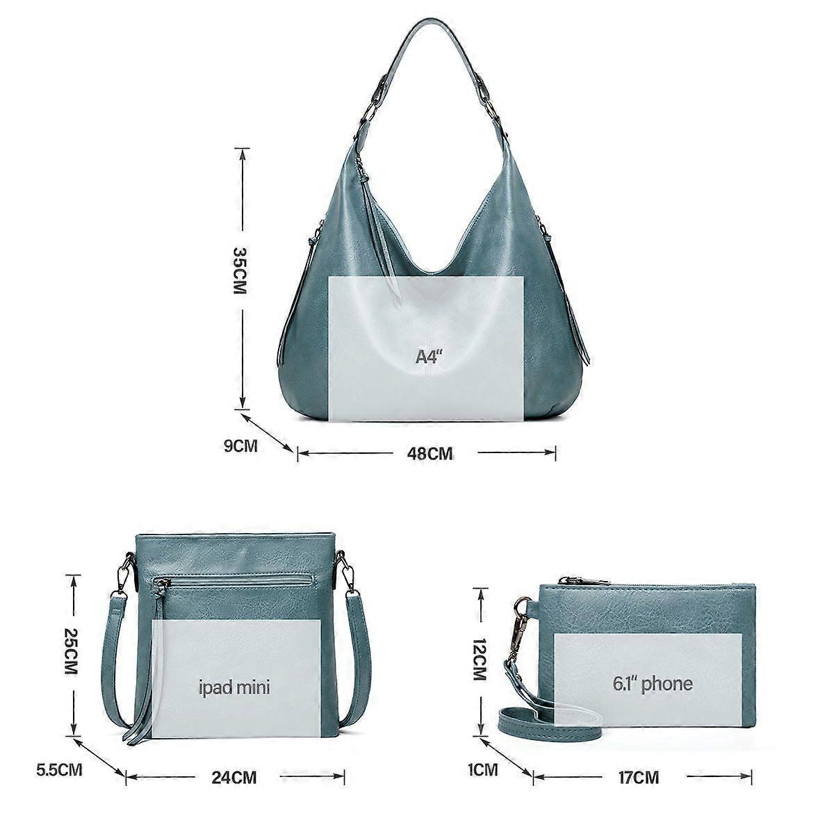 Women's Soft Leather Tote Bags 3pcs Fashion Handbag Wallet Shoulder Purse Set
