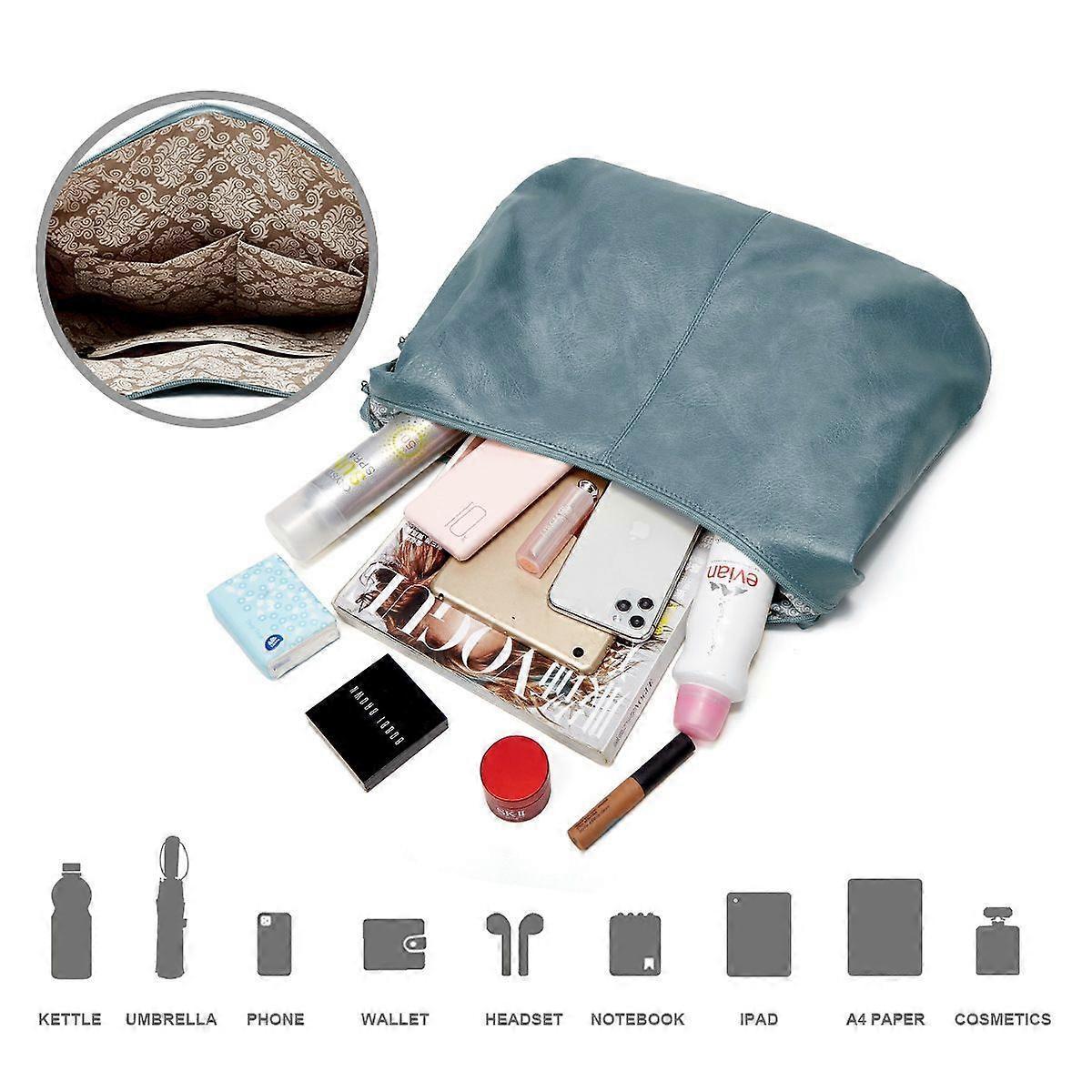 Women's Soft Leather Tote Bags 3pcs Fashion Handbag Wallet Shoulder Purse Set