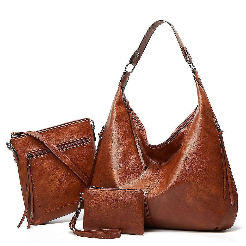 Women's Soft Leather Tote Bags 3pcs Fashion Handbag Wallet Shoulder Purse Set