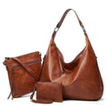 Women's Soft Leather Tote Bags 3pcs Fashion Handbag Wallet Shoulder Purse Set