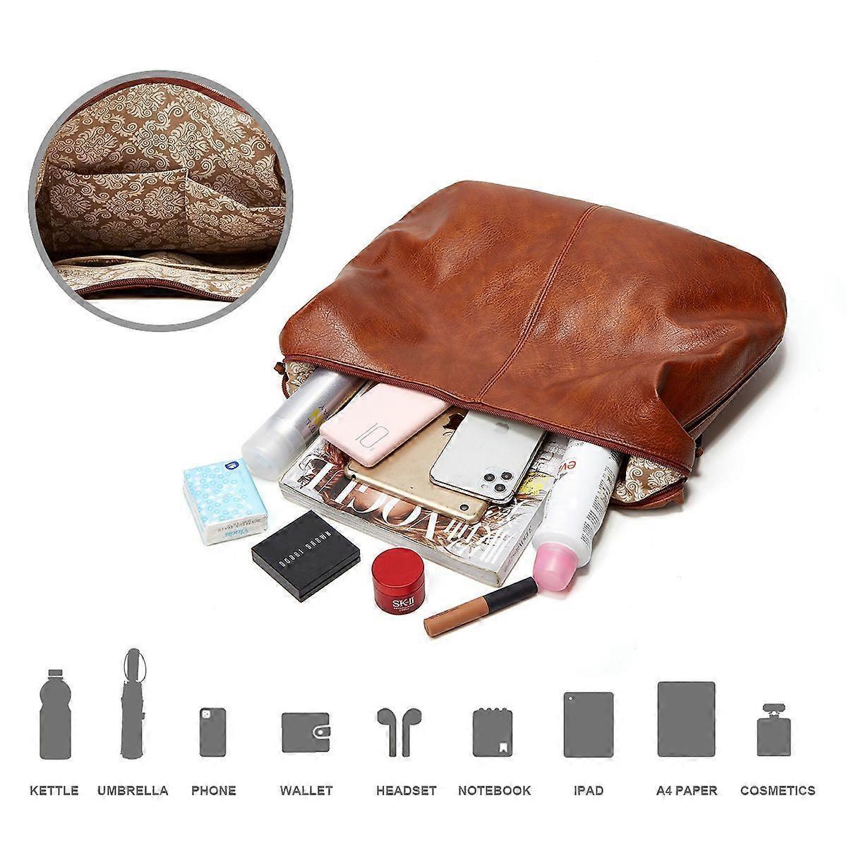 Women's Soft Leather Tote Bags 3pcs Fashion Handbag Wallet Shoulder Purse Set